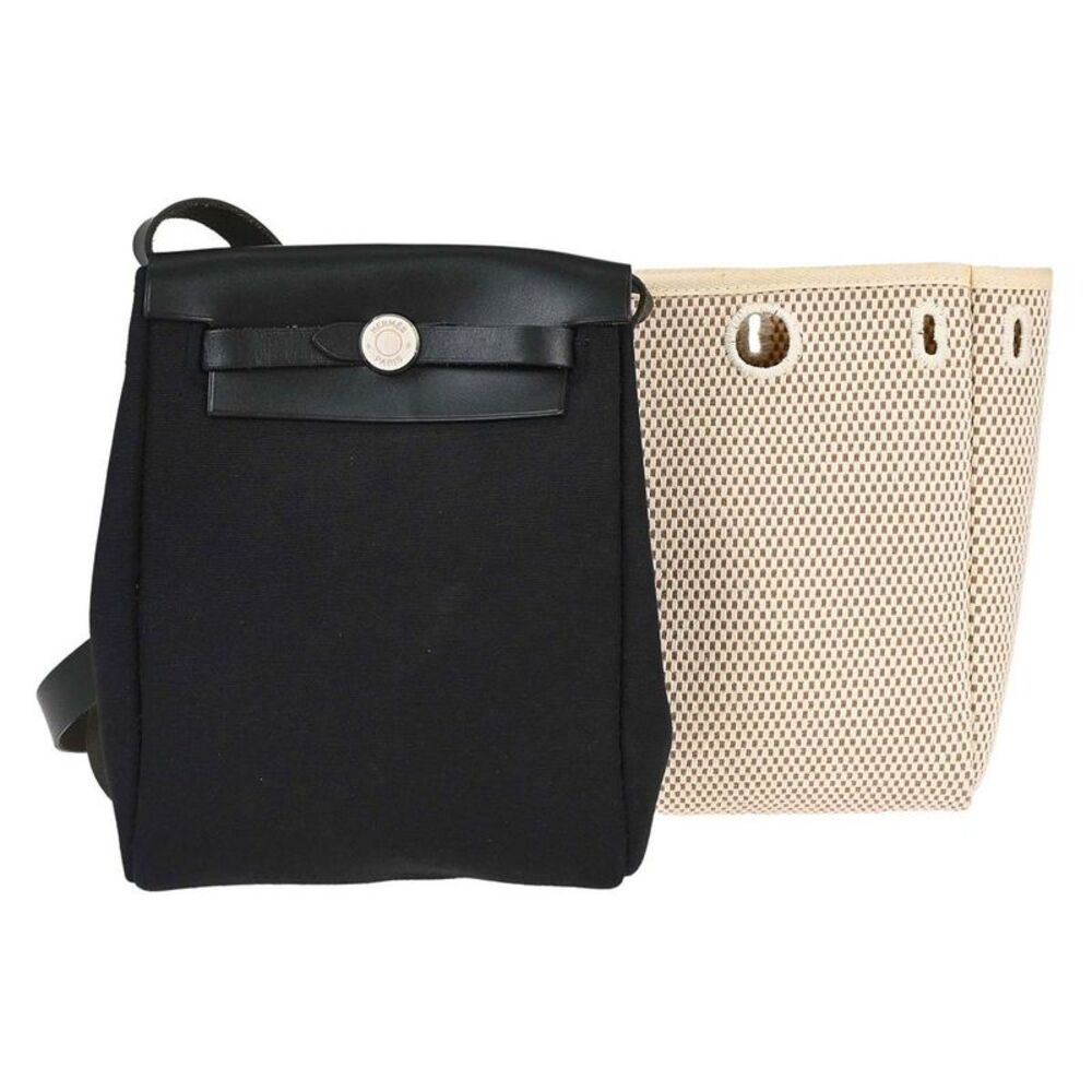 Hermes Herbag Toile And Leather Black Canvas Handbag
